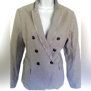 Banana Republic Seersucker  Jacket -12 gray white.  Cotton spandex